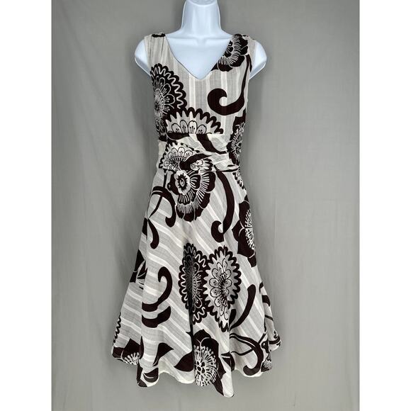 Vintage Dresses & Skirts - 90s Vintage Dress Womens Medium Brown Floral Midi White Fairy Cottage Y2K